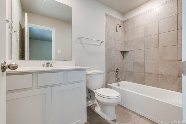 10206 Daylily, Boerne, TX 78006 - bathroom with toilet, vanity, shower / bath combination, and tile patterned flooring