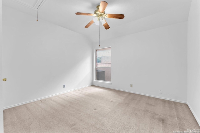 3419 Pinto Pony Ln, San Antonio, TX 78247 - spare room featuring attic access, carpet, lofted ceiling, baseboards, and ceiling fan