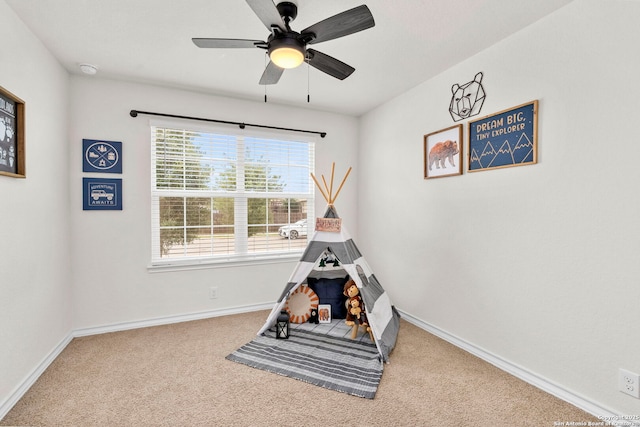 412 Town Frk, Cibolo, TX 78108 - playroom featuring carpet floors, a ceiling fan, and baseboards