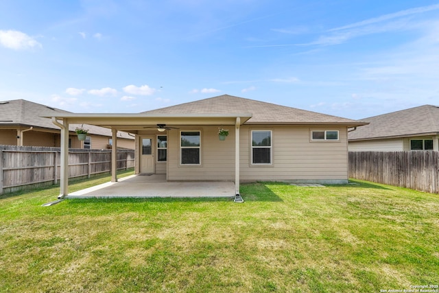412 Town Frk, Cibolo, TX 78108 - back of house with ceiling fan, a patio area, and roof with shingles