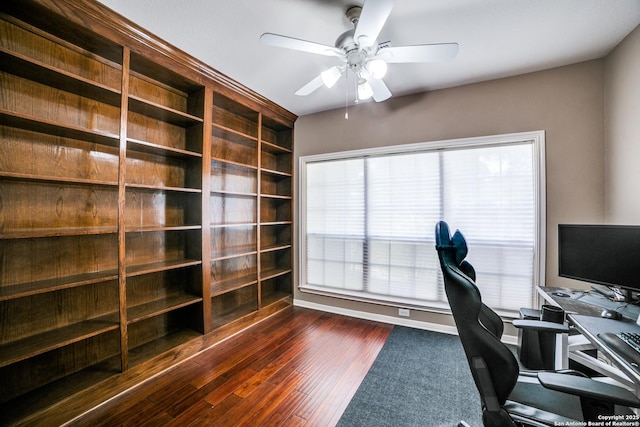 5018 Ashton Audrey, San Antonio, TX 78249 - office area with a ceiling fan and dark wood-type flooring