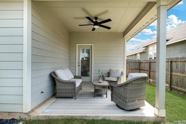 2423 Olive Way, San Antonio, TX 78259 - view of patio / terrace featuring a ceiling fan and an outdoor living space