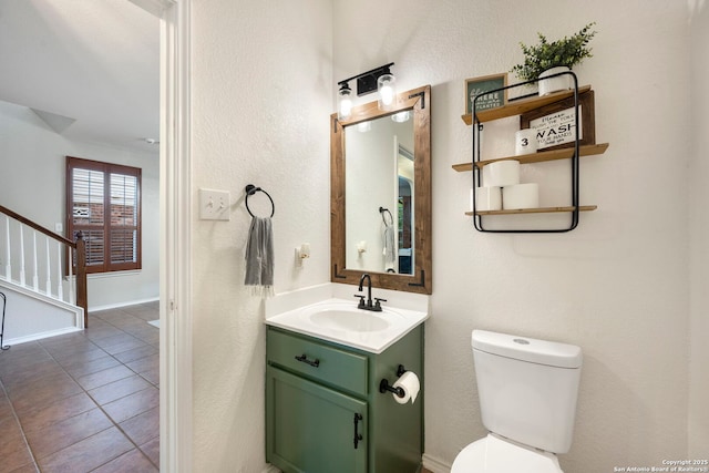 6110 Briscoe Leaf, San Antonio, TX 78253 - half bath with vanity, toilet, tile patterned flooring, and a textured wall