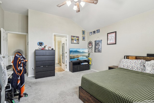 1842 Wayward, Pleasanton, TX 78064 - bedroom featuring vaulted ceiling, carpet flooring, baseboards, and a ceiling fan
