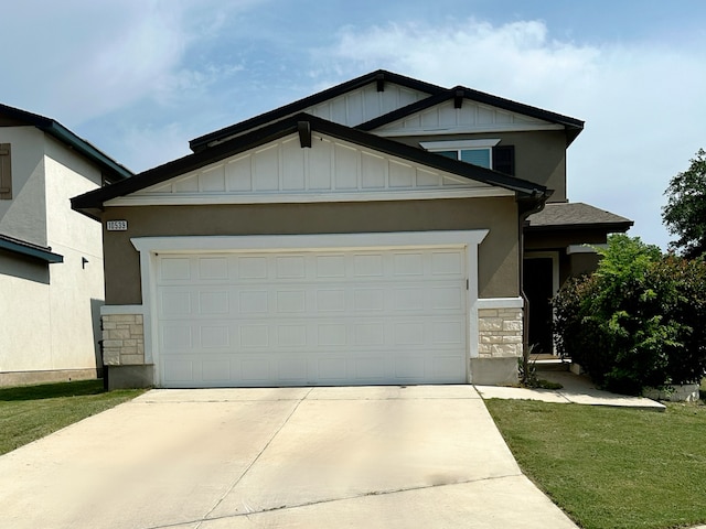 10539 Legacy, San Antonio, TX 78240 - craftsman house with driveway, board and batten siding, an attached garage, and stone siding