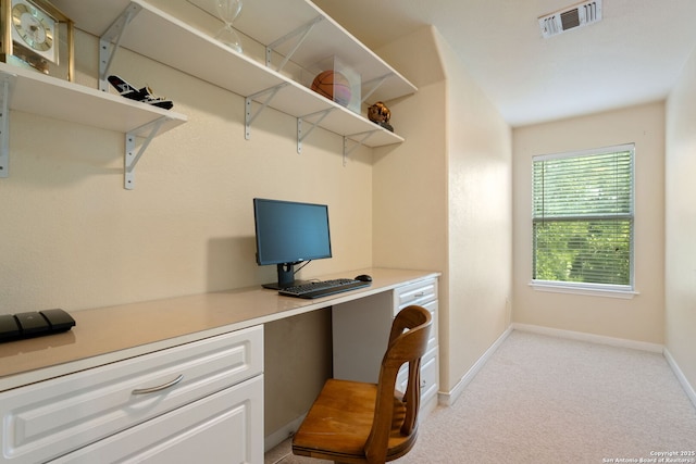102 Kendall View Dr, Boerne, TX 78006 - office area with built in desk, light colored carpet, and baseboards