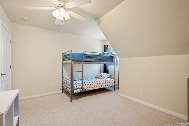 102 Kendall View Dr, Boerne, TX 78006 - carpeted bedroom featuring vaulted ceiling, a ceiling fan, and baseboards