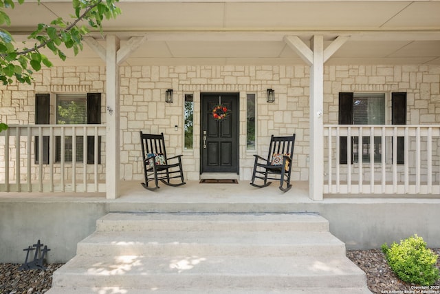 102 Kendall View Dr, Boerne, TX 78006 - property entrance featuring a porch and stone siding