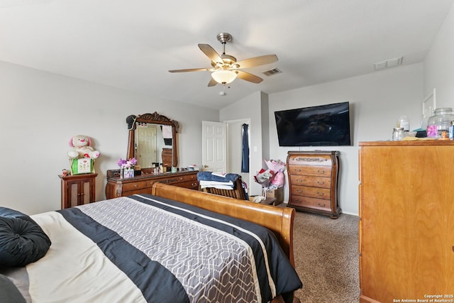 10715 Black Wolf Bay, San Antonio, TX 78245 - bedroom with carpet floors, vaulted ceiling, and ceiling fan