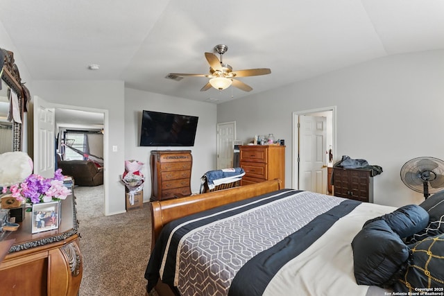10715 Black Wolf Bay, San Antonio, TX 78245 - bedroom with vaulted ceiling, carpet flooring, and ceiling fan