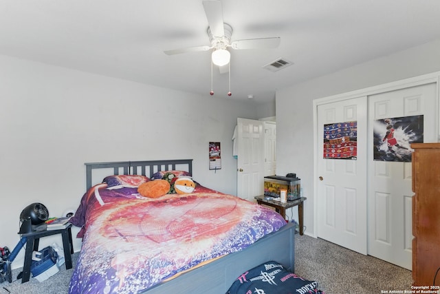 10715 Black Wolf Bay, San Antonio, TX 78245 - carpeted bedroom featuring a closet and a ceiling fan