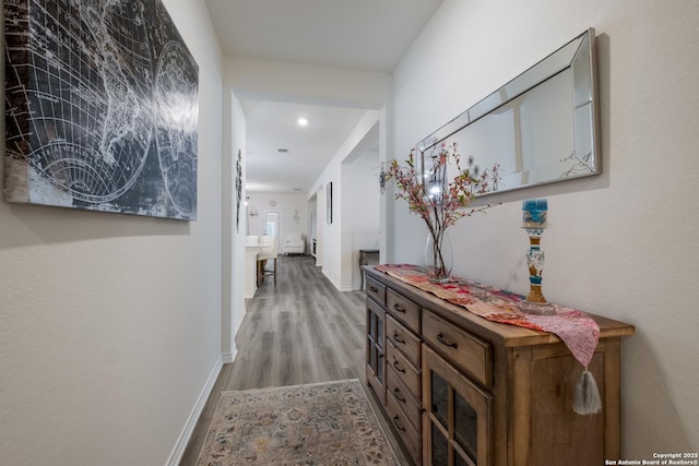 5266 Anzueto, San Antonio, TX 78261 - corridor featuring wood finished floors, recessed lighting, and baseboards