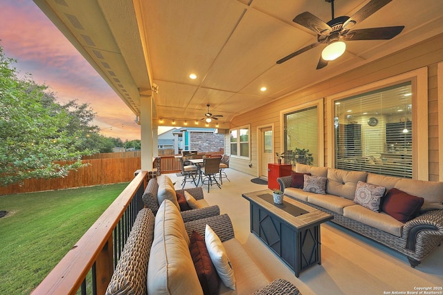12322 Saddle Up Dr, San Antonio, TX 78254 - view of patio / terrace featuring a ceiling fan, outdoor dining area, and outdoor lounge area