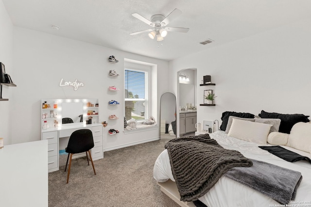 3130 Running Fawn, San Antonio, TX 78261 - bedroom featuring a desk, carpet floors, ceiling fan, and baseboards