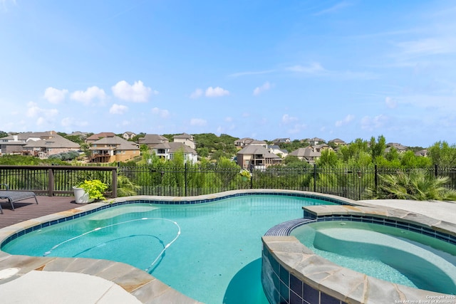 3130 Running Fawn, San Antonio, TX 78261 - view of swimming pool featuring a residential view, a wooden deck, and a pool with connected hot tub