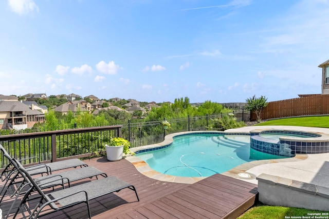 3130 Running Fawn, San Antonio, TX 78261 - view of pool featuring cooling unit, a deck, a pool with connected hot tub, and a residential view