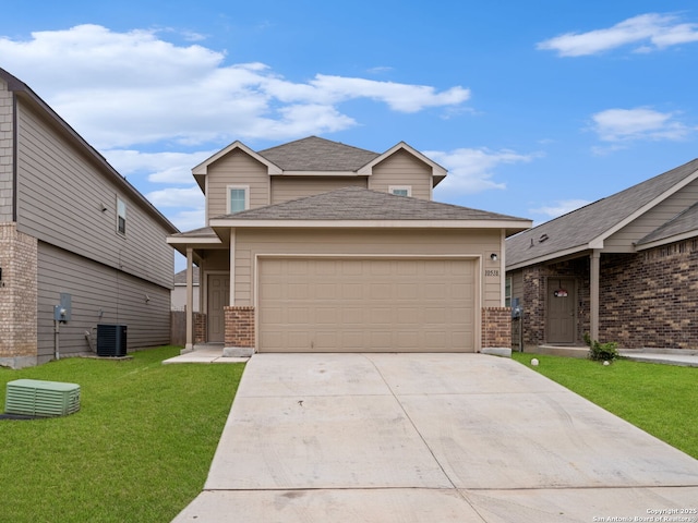 10518 Green Rock, San Antonio, TX 78223 - traditional-style house featuring brick siding, a front lawn, concrete driveway, and a garage