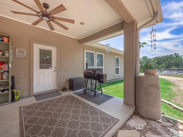2872 Lakeview Dr, Canyon Lake, TX 78133 - view of patio featuring ceiling fan and area for grilling