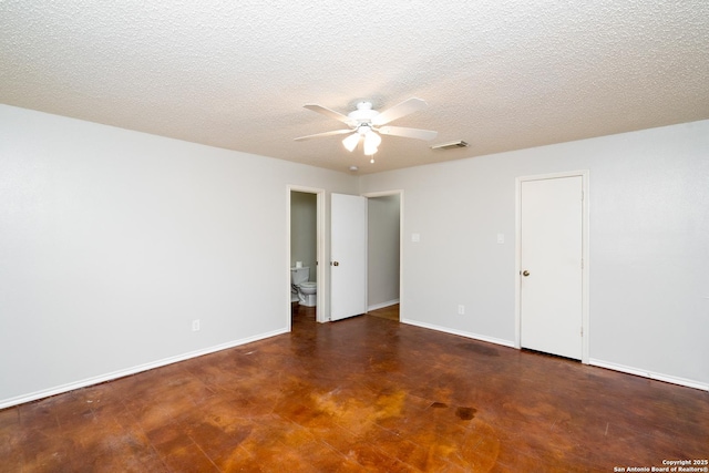 5731 Bypass Trl, San Antonio, TX 78244 - unfurnished bedroom with baseboards, ensuite bathroom, ceiling fan, and a textured ceiling