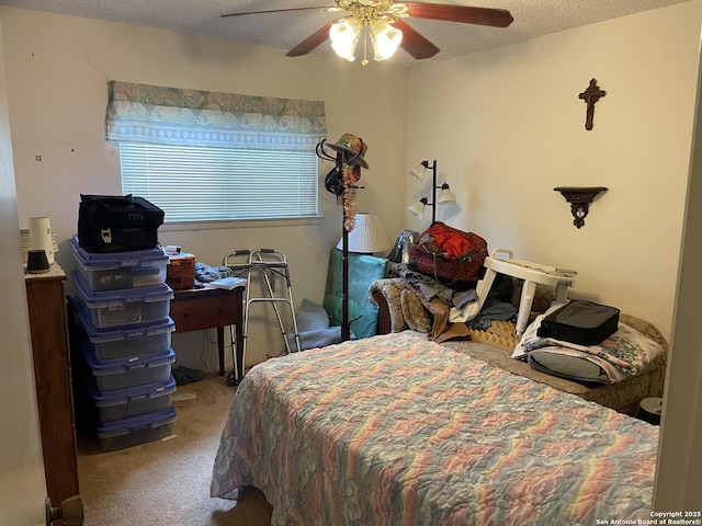 6823 S Whitland, San Antonio, TX 78239 - carpeted bedroom featuring a ceiling fan and a textured ceiling
