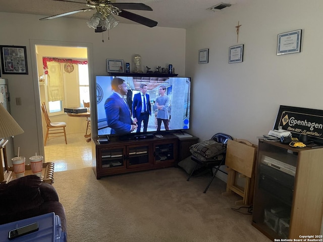 6823 S Whitland, San Antonio, TX 78239 - living room featuring ceiling fan and carpet