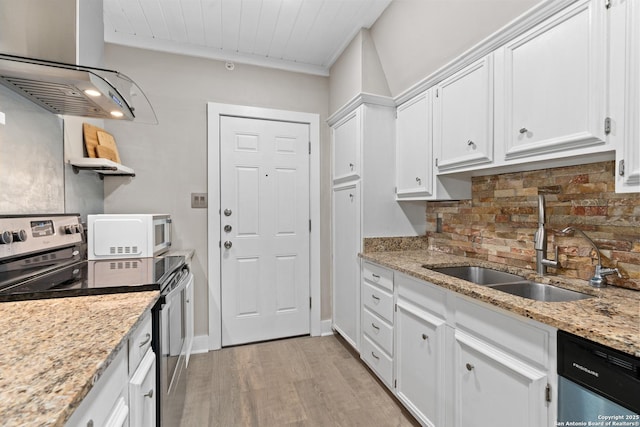 1170 Garraty Rd Unit 14, San Antonio, TX 78209 - kitchen with stainless steel appliances, a sink, island range hood, backsplash, and white cabinets