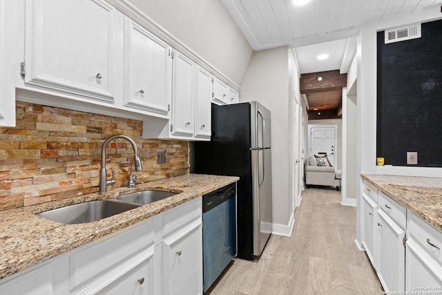 1170 Garraty Rd Unit 14, San Antonio, TX 78209 - kitchen featuring dishwasher, a sink, light wood finished floors, white cabinetry, and decorative backsplash