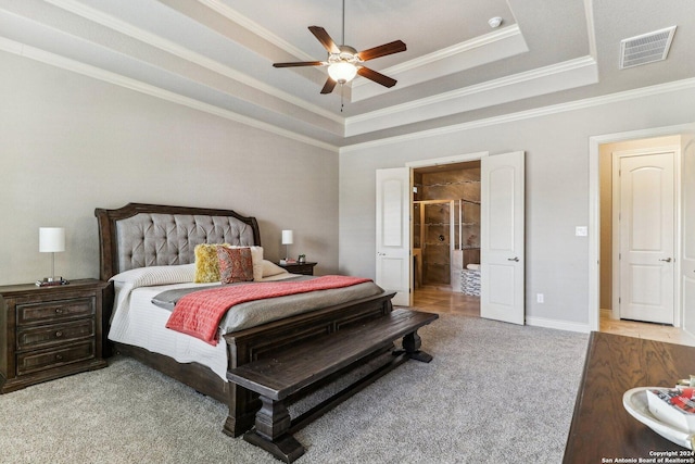 24227 Vecchio, San Antonio, TX 78260 - carpeted bedroom with a raised ceiling, crown molding, ceiling fan, and baseboards