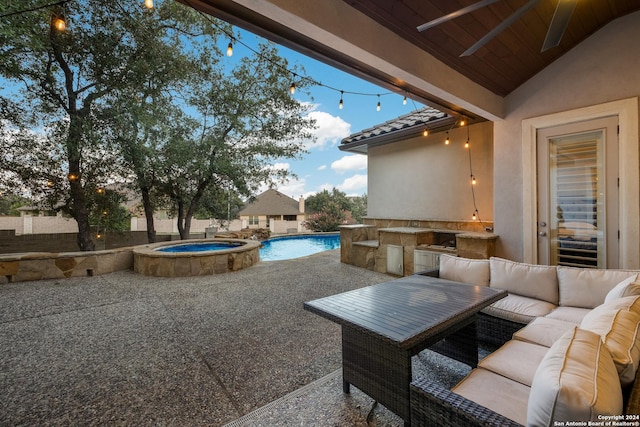 24227 Vecchio, San Antonio, TX 78260 - view of patio / terrace with an outdoor living space and a pool with connected hot tub