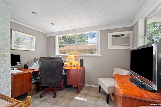 221 Calumet, San Antonio, TX 78209 - office space with ornamental molding, baseboards, and a wall mounted air conditioner