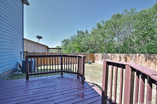 10047 Powderhouse Dr, San Antonio, TX 78239 - wooden terrace with a fenced backyard and central AC