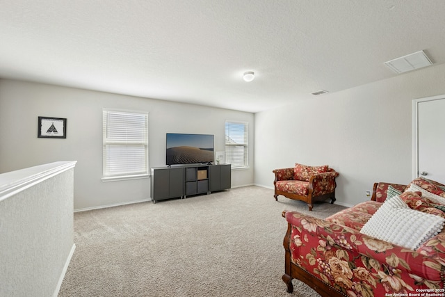 9210 Yaya Rd, Converse, TX 78109 - living room featuring carpet floors, baseboards, and a textured ceiling