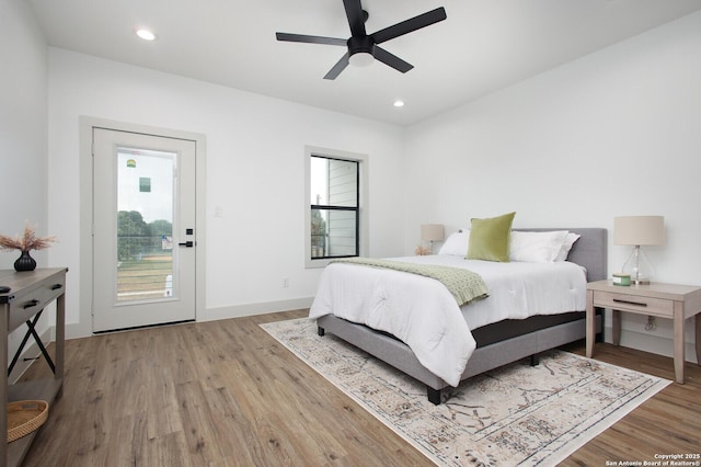 321 Porter St, San Antonio, TX 78210 - bedroom featuring wood finished floors, recessed lighting, and a ceiling fan