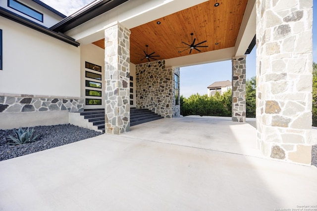 25003 Miranda Rdg, Boerne, TX 78006 - view of patio featuring ceiling fan, concrete driveway, and a carport