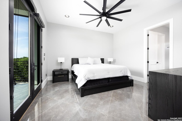 25003 Miranda Rdg, Boerne, TX 78006 - bedroom with multiple windows, marble tiled floors, baseboards, and recessed lighting