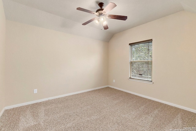 6031 Diego, San Antonio, TX 78253 - spare room featuring vaulted ceiling, carpet, a ceiling fan, and baseboards