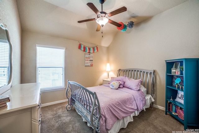 4522 Amos Pollard, San Antonio, TX 78253 - bedroom featuring carpet floors, baseboards, ceiling fan, and vaulted ceiling