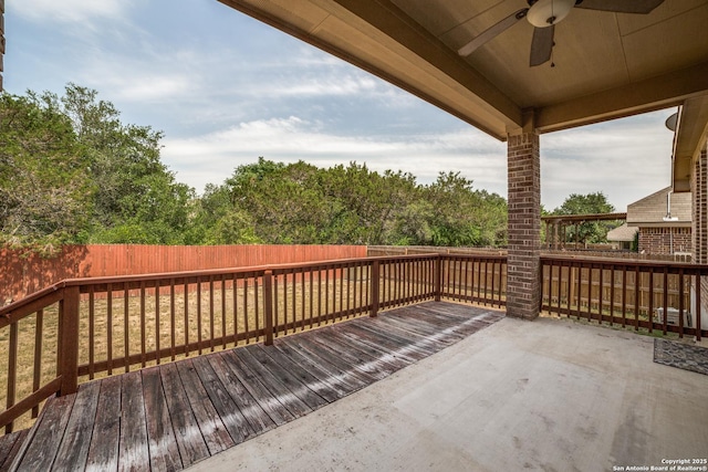 4522 Amos Pollard, San Antonio, TX 78253 - deck with a ceiling fan, a fenced backyard, and a patio area