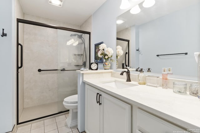 4722 Paradise Woods, San Antonio, TX 78249 - bathroom featuring toilet, vanity, tile patterned floors, and a shower stall