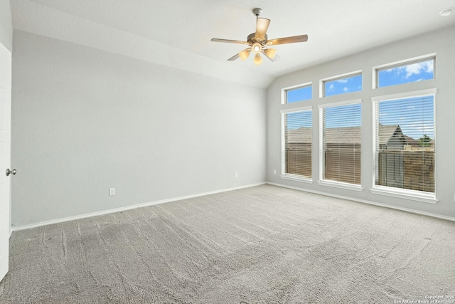 9304 Aggie Run, San Antonio, TX 78254 - carpeted empty room featuring baseboards, ceiling fan, and vaulted ceiling