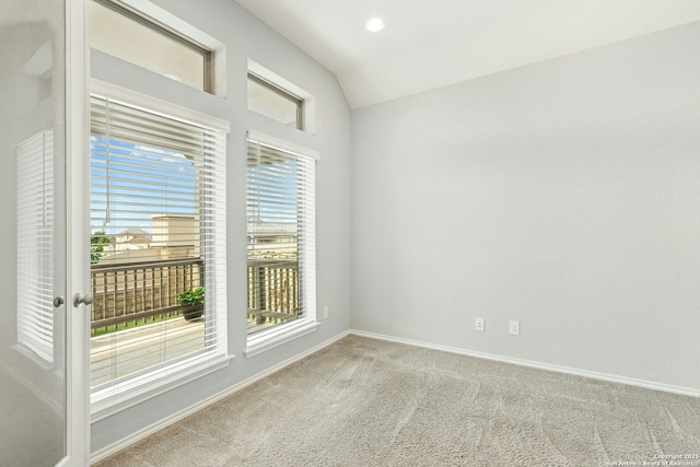 9304 Aggie Run, San Antonio, TX 78254 - unfurnished room featuring carpet, baseboards, and lofted ceiling