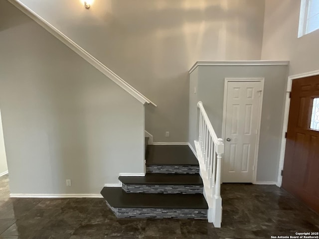 2606 Montebello, San Antonio, TX 78259 - stairs with a high ceiling and baseboards