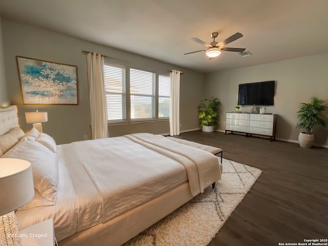 2606 Montebello, San Antonio, TX 78259 - bedroom featuring baseboards, ceiling fan, and wood finished floors