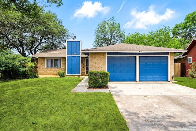 14201 Modesta Pl, San Antonio, TX 78247 - view of front facade with concrete driveway, brick siding, and an attached garage