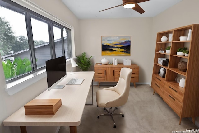 230 Tammy Dr, San Antonio, TX 78216 - office area with ceiling fan, light carpet, and baseboards
