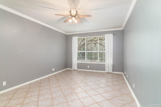 2610 Plum Holw, San Antonio, TX 78258 - empty room featuring ceiling fan, ornamental molding, light tile patterned floors, and baseboards
