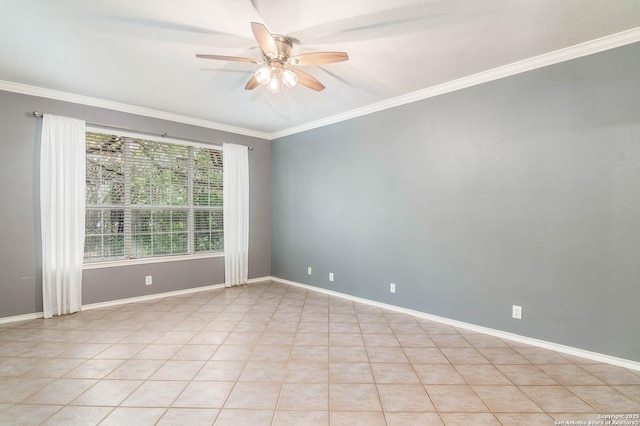 2610 Plum Holw, San Antonio, TX 78258 - unfurnished room with a ceiling fan, crown molding, light tile patterned floors, and baseboards