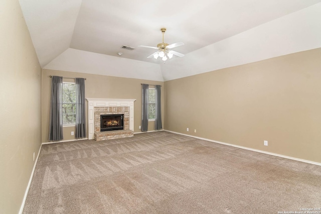 2610 Plum Holw, San Antonio, TX 78258 - unfurnished living room featuring carpet flooring, lofted ceiling, ceiling fan, and baseboards