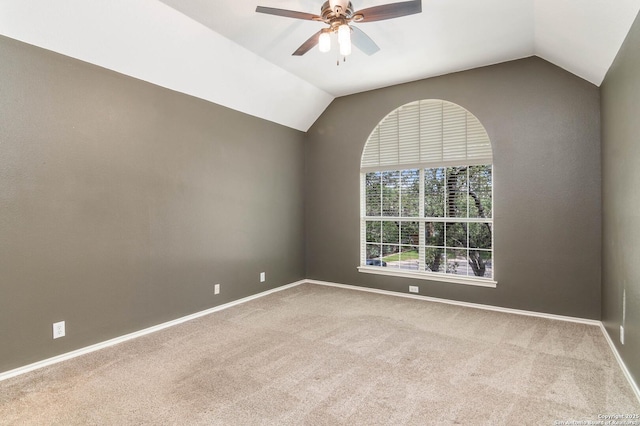 2610 Plum Holw, San Antonio, TX 78258 - unfurnished room featuring a ceiling fan, lofted ceiling, carpet flooring, and baseboards