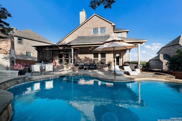 26019 Red Heron, San Antonio, TX 78261 - view of pool featuring a pergola, an outdoor living space, a patio area, and a ceiling fan